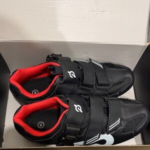 Peloton Black Cycling Shoes with Red Cleats